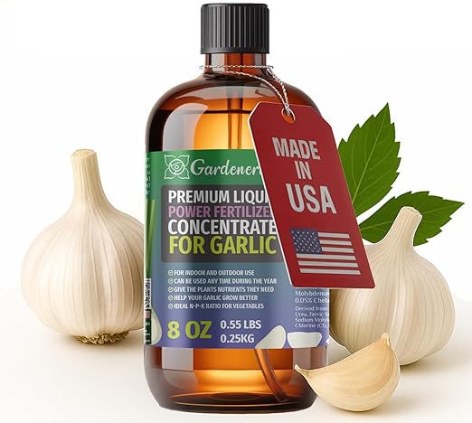 Liquid Power Garlic Fertilizer - Professional Liquid Plant Food for Garlic - Fast-Acting Concentrate for Growth, Strong Roots & High-Yield Harvest - 8 oz - Indoor & Outdoor Use