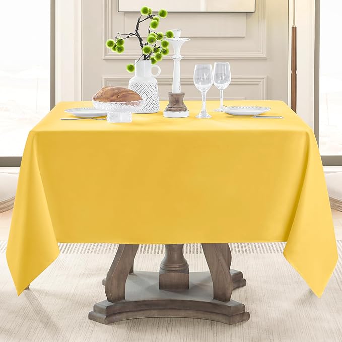 Square Tablecloth 52 x 52 Inch Yellow Tablecloths Stain-Wrinkle Resistant Washable Polyester Table Cloths for Holiday, Buffet Parties, and Weddinge 2pack