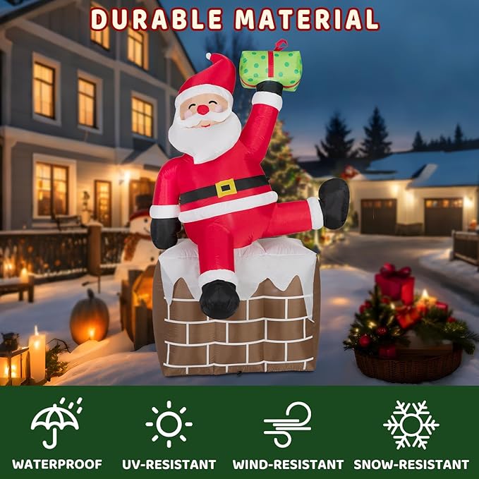 ININ 8FT Christmas Inflatables Santa Claus on The Chimney,Christmas Inflatables Decorations Outdoor/Indoor,Blow Up Santa Claus Yard Decorations Built-in LED Lights,for Yard/Lawn/Garden.