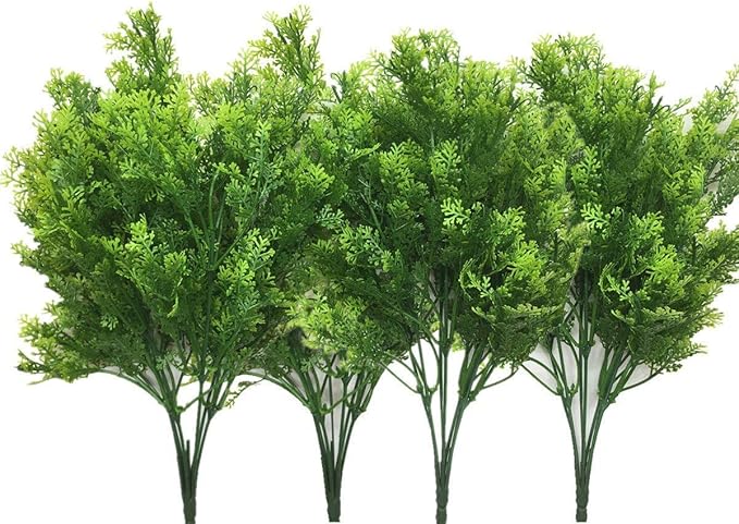 CATTREE Artificial Shrubs Bushes, Plastic Fern Leaves Simulation Faux Grass Realistic Fake Plants Wedding Indoor Outdoor Home Garden Verandah Kitchen Table Centerpieces Arrangements Decoration 4 pcs