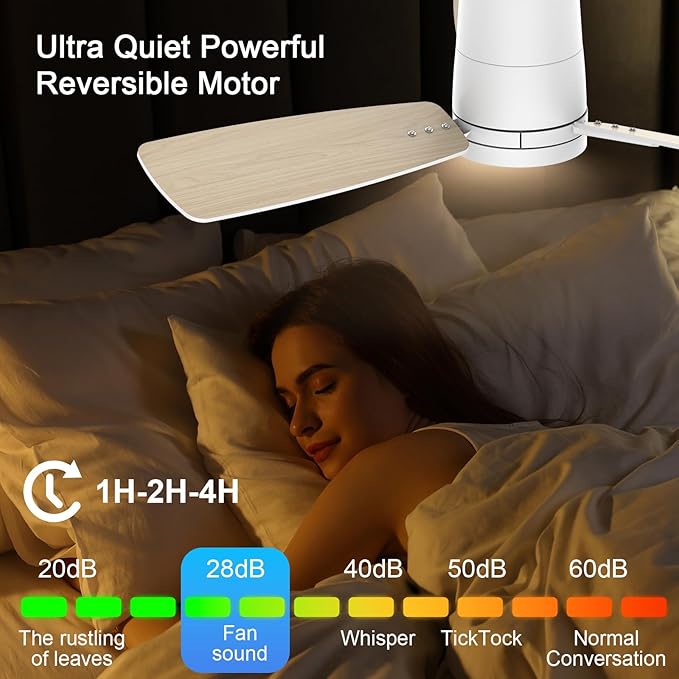 Ceiling Fans with Lights,42 inch,Quiet Reversible Motor,Easy to Install,6 Speeds,3CCT,Timer, White Modern Ceiling Fan for Living Room, Bedroom, Kitchen, Dining room, Office