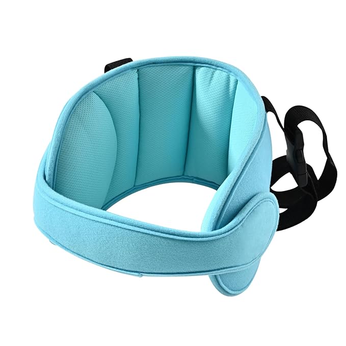LETTON Adjustable Child Car Seat Head Support Band, Soft Kids Head Holder Head Strap, Safety Head & Neck Pillow Support - A Comfortable Sleep Solution, Lake Blue