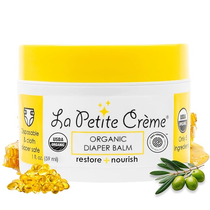 La Petite Creme French Organic Diaper Balm (1 oz) - Healing & Nourishing Diaper Cream - Gentle & Safe Liniment Baby Lotion - USDA Certified Organic - Baby Essentials for Newborn