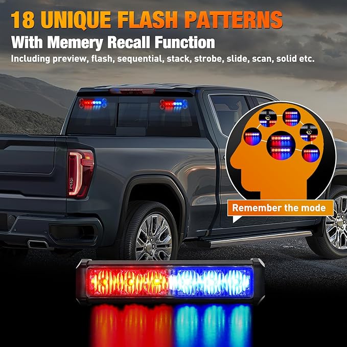 Nilight 12LED Emergency Strobe Traffic Advisor Light Bar 2 in 1 Red Blue Dash Warning Safety Flashing Lights Front/Rear Windshield Construction Lights for Trucks Cars Plow Police Firefighter Vehicles