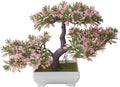 Mini Artificial Bonsai Tree Fake Plants - Artificial Plant Welcome Pine Treewith Plastic Cement Pots for Home Office Décor (Pink)