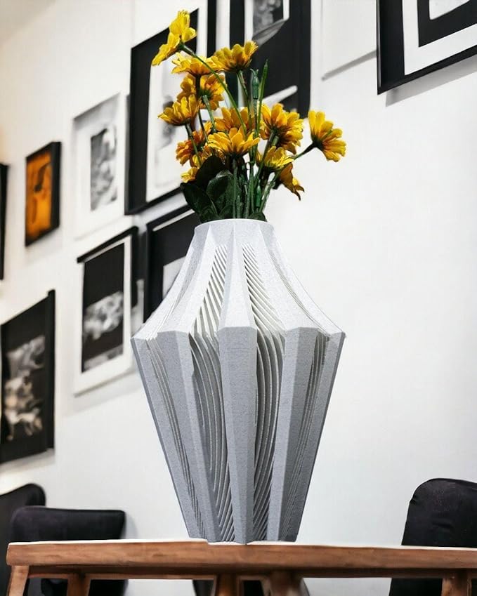 Aether Gray Vase – Modern Architectural Design | Eco-Friendly Home Decor (Primary color:Red;)