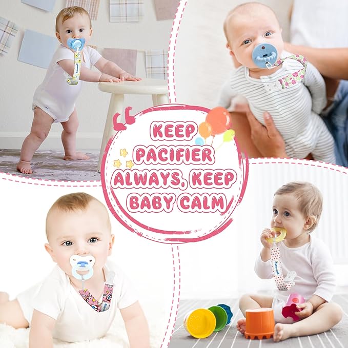 Smlpuame Pacifier Clip Girl,6 Pack Stylish Binky Clips Strap for Baby Girls,Paci Holder with Clip Lightweight Universal Fits Most Pacifiers Teether Toy Teething Ring Soothie,Baby Gift(Flower & Fruit)