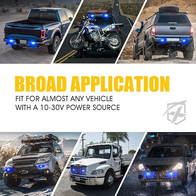 Xprite Blue LED Emergency Strobe Lights Kit for Vehicles - Flush Mount Grille Light, Surface Mount, High Visibility for Police, Fire, EMS, and Security Patrols - 10PCS
