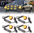 Xprite Hideaway Strobe Lights Amber LED Strobe Light Kit with 14 Flash Patterns Grill Strobe Lights for Trucks Surface Mount Headlight Taillight Emergency Warning for Work and Tow Vehicles - 4PCS