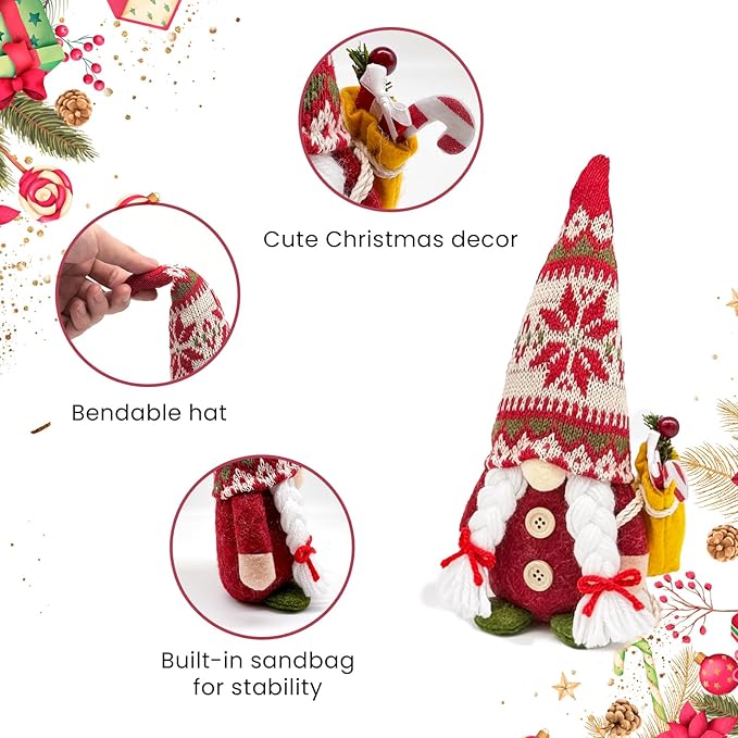 2PCS 12 Inch Christmas Gnomes Decorations, Handmade Plush Xmas Gnomes with Gift, Elf Scandinavian Tomte Gnome Figurines for Xmas Decor Gift - Christmas Party Home Decorations