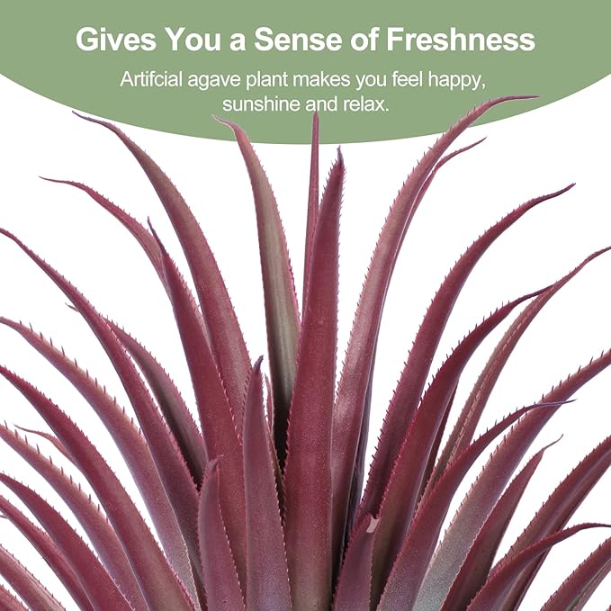 2ft Fake Spiked Agave Plant - Red Artificial Aloe Vera Plant 26 Inch - Tall Large Faux Floor Plants Perfect for Porch Door Step Home Office Patio Indoor Outdoor Decor (1 Pack)