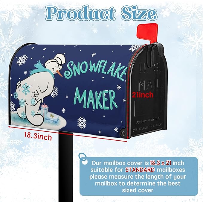 Winter Snowman Mailbox Cover Snowflake Maker Magnetic Mailbox Covers Blue Xmas Santa Claus Decorative Post Letter Box Wrap for Winter Holiday Outdoor Yard Decor 21 X 18 Inch