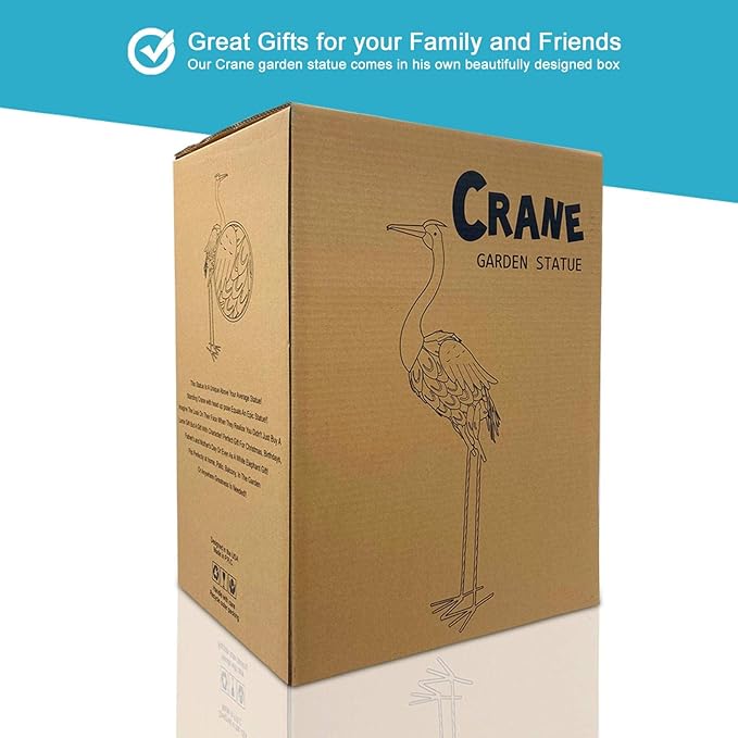 Nacome Large Standing Blue Metal Crane Garden Statue: Indoor Outdoor Heron Animal Sculpture for Patio Backyard Porch Yard Bird Art Lawn Decor - 36.6inch Gifts for Grandma Mom