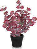 Artificial Plants Indoor with Pot, 18" Tall Faux Plants Indoor Silk Plant, Fake Potted Plant Small Eucalyptus Tree for Living Room Bathroom Kitchen Farmhouse Office Desk Table Shelf Decor, Red