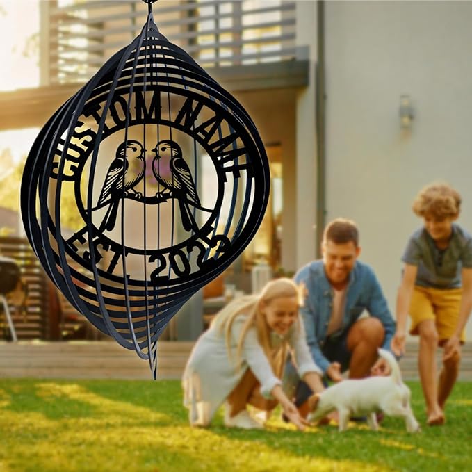 Personalized Metal Wind Spinners, Custom Last Name Garden Wind Spinners, Hanging Outdoor Decor, Hanging Wind Spinner for Indoor Yard Lawn Patio Porch, Garden Decor Gift for Women Men Color01