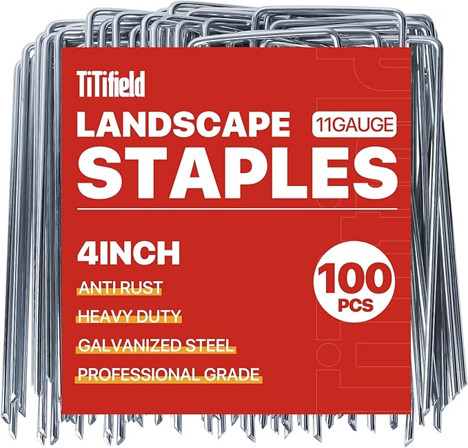 4 Inch 100 Pack Landscape Staples Galvanized Garden Stakes Anti-Rust Landscape Pins for Weed Barrier Fabric, Artificial Turf and Landscape Fabric