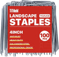 4 Inch 100 Pack Landscape Staples Galvanized Garden Stakes Anti-Rust Landscape Pins for Weed Barrier Fabric, Artificial Turf and Landscape Fabric