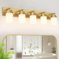IZORRO Bathroom Vanity Light Fixture, 5-Light 36 Inch Gold Bathroom Light Fixtures Over Mirror, with White Glass Shade, Modern Farmhouse Vanity Lights, Rustic Restroom Lighting Fixtures