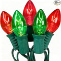 C7 Red Green Christmas Lights Outdoor, 25Ft Vintage Christmas String Lights with 27 Clear Red Green Ceramic Bulbs, Waterproof Connectable Christmas Decorations for House, Xmas Tree, Garden, Yard