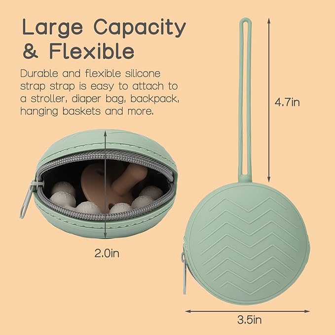2 Pack Pacifier Holder Case, BPA Free Newborn Baby Silicone Pouch for Boys & Girls, Portable Container (Sage, Ether)