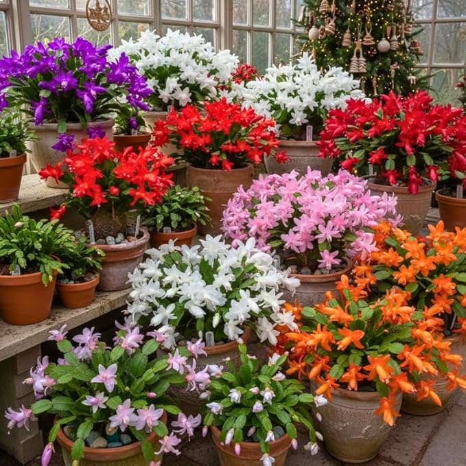 Red Christmas Cactus Plants Live in 4 Inch Pot, Vibrant Christmas Cactus Blooms, Perennial Holiday Cactus Plant Flower Succulent Houseplant