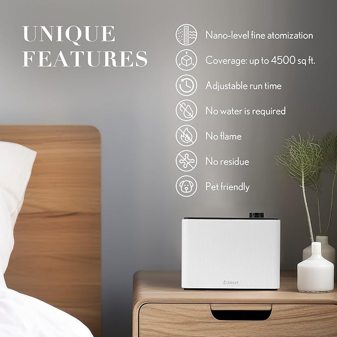 JCLOUD Smart Scent Air Machine 1000ML, Hotel Scent Diffuser Cover Up to 4500 Sq. Ft., Waterless Cold Air Diffuser for Home, Aromatherapy Diffuser for Essential Oils Large Room, White