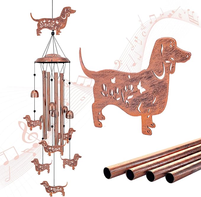 Dachshund Dog Wind Chimes Outdoor Weiner Dog Gifts for Women Men Mom Dad Best Birthday Unique Gardening Gifts Metal WindChimes for Outside/Indoors, Lawn, Patio, Home, Yard Decor, Garden Decorations