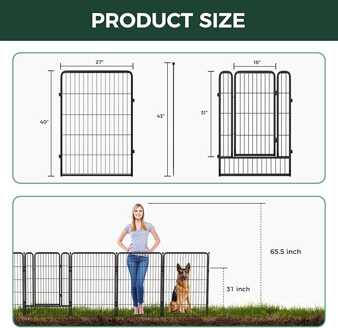 FXW Garden Fence Outdoor for The Yard – 40in(H) x 9.1ft(L) Heavy Duty Metal Animal Barrier for Dog and Rabbit, Decorative Dog Fence, 4 Panels, Black