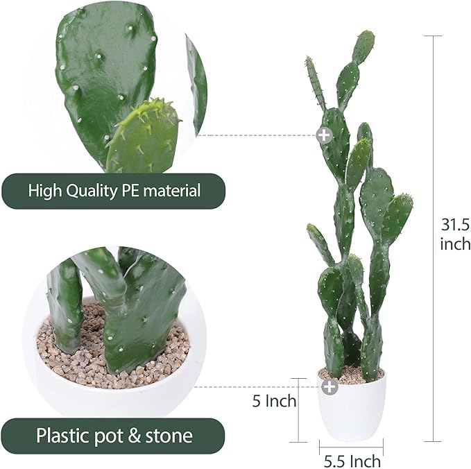 31Inch Artificial Cactus Faux Cacti Fake Cactus Saguaro Potted Plants for Indoor Outdoor Home Offices Store Decoration