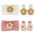 Nirvany Baby Girl Headbands and Socks Set, Non-Slip Socks with Flower Hairbands, Comfortable Newborn Infant Toddler Accessories (Pink/Cream Yellow, 6-12 months)