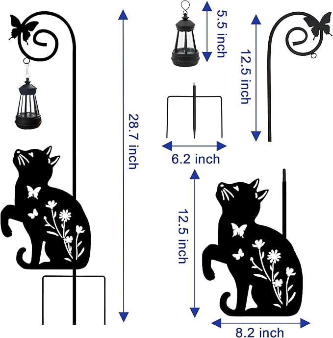 Solar Dog and Cat Lantern Garden Stakes - Outdoor Decorative Solar Lights for Yard, Patio, Pathway - Weatherproof Metal Pet Stake with Auto Night Lighting