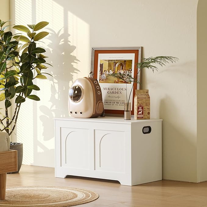DINZI LVJ Storage Chest, 31.5”Wooden Toy Box with 2 Safety Hinges, Entryway Storage Bench with Flip-Top, Sturdy Storage Trunk for Living Room, Bedroom, Easy Assembly, White
