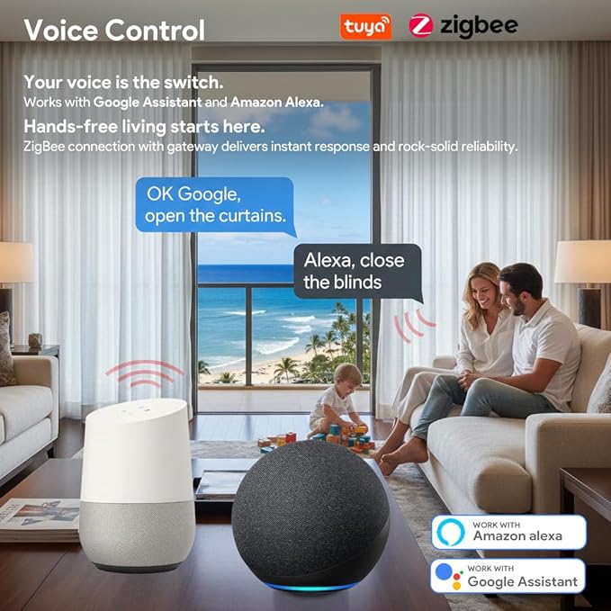 ZigBee 3.0 Dual Motor Smart Curtain Track System, Ripple Fold Electric Drapery Rods, Independent Left Right Control Day Night Curtains, 1.2N.m Mini Automatic Opener (4 meters (157.4 inches))