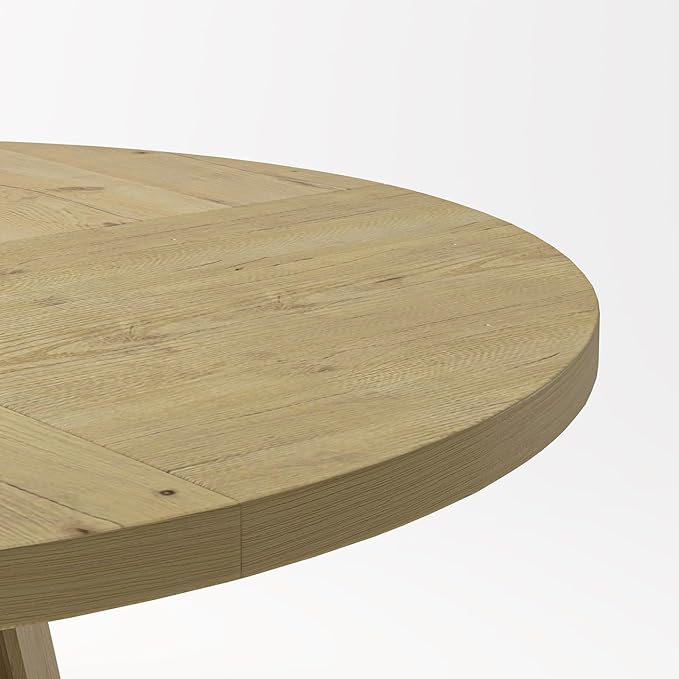 Round Dining Table for 4, Farmhouse 47 Inch Wood Dinner Tables with Storage Base for Kitchen Dining Living Room 4-6 People Gathering, Natural