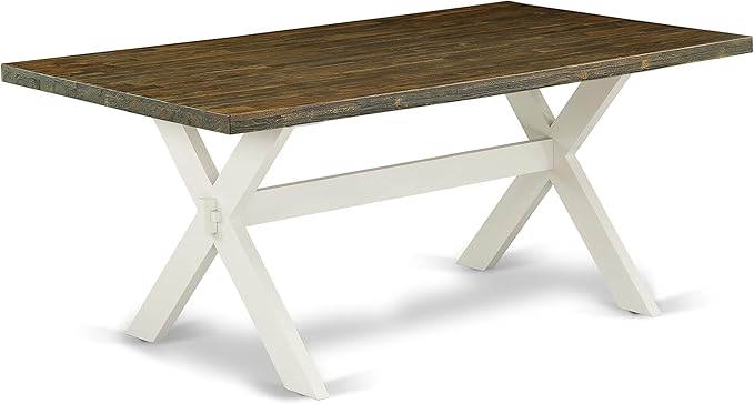 East West Furniture X077VE005-7 7 Piece Dining Table Set Consist of a Rectangle Dining Room Table with X-Legs and 6 Grey Linen Fabric Parsons Chairs, 40x72 Inch, Multi-Color