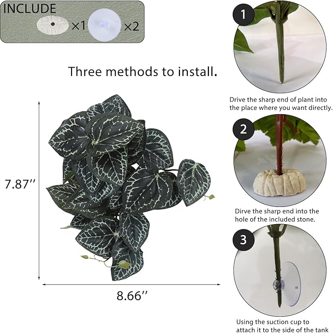 IBWell Fake Reptile Plants for Reptile Terrarium Plants, Reptile Plant Décor, Turtle Tank Plants with Suction Cup