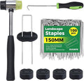 100Pcs Landscape Fabric Stakes 6 Inch + 100Pcs Gaske+Pick Hook+Rubber Mallet, Weed Barrier Stakes 11 Gauge U Shaped Galvanized Landscape Pins Yard Ground Pin for Weed Barrier Sod Fabric Decoration