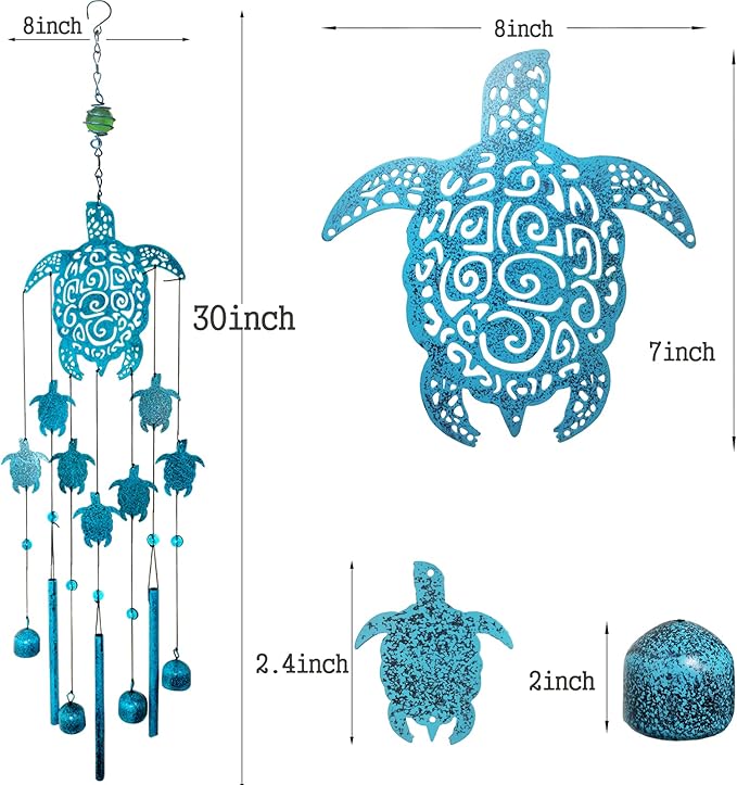 Sea Turtle Wind Chimes for Outside, Memorial Gift for Mom, Garden Decor, Turtle Lover Gifts