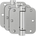 3 Pack Self Closing Door Hinges, 3.5 Inch Auto Closing Door Hinge with 5/8'' Radius Corners, Adjustable Tension for Garage, Front, Back Door, UL Listed, Left and Right Hand, Brushed Nickel