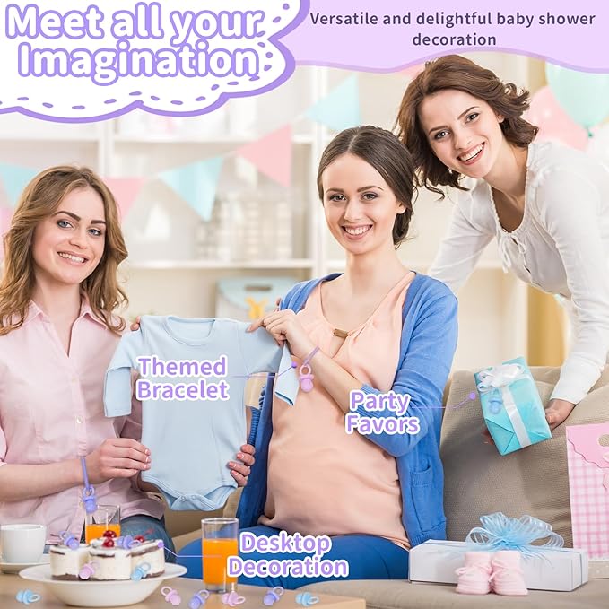 200 Mini Pacifiers Baby Shower Game Girl, 0.86’’ Plastic Pacifiers Baby Shower Game, Bulk Baby Shower Pacifiers for Gender Reveal Baby Shower Decoration DIY, Table Scatter, Baby Shower Favors (Purple)