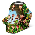 Baby Car Seat Stroller Covers Forest Cute Monkeys Nursing Cover Breastfeeding Scarf Soft Breathable Stretchy Infant Car Canopy Coverage Carseat Cover for Boys and Girls Multi Use