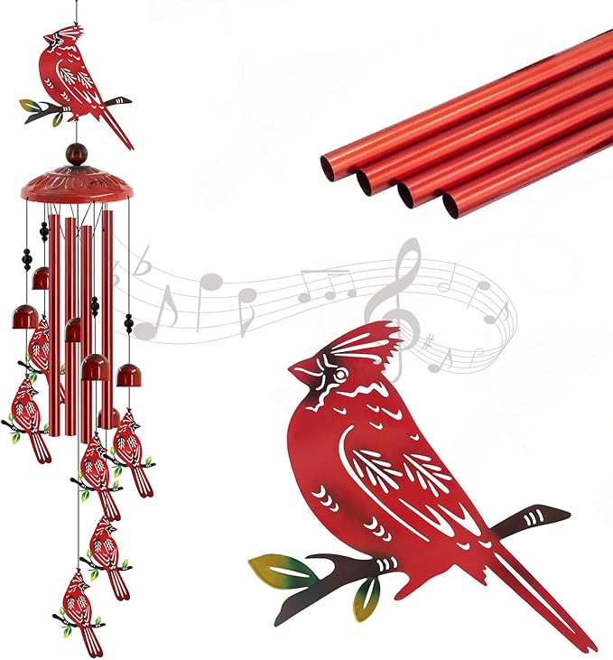 Cardinal Wind Chimes for Outside, 35'' Metal Cardinal WindChimes Gifts for Women/Men, Decoration for Outdoor, Home, Garden, Patio, Backyard