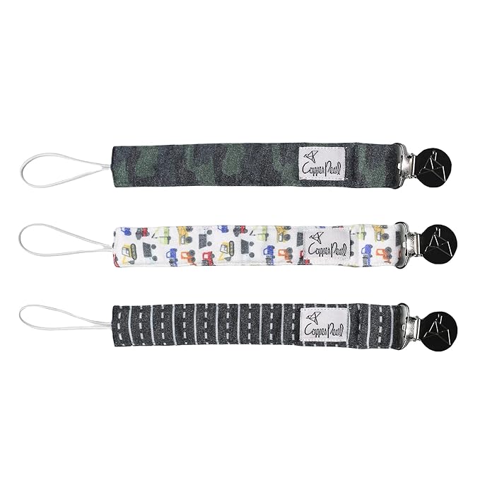 Copper Pearl Pacifier Clip 3-Pack: Premium Knit Binky Clips for Baby Girls and Boys - Stylish Stainless Steel Pacifier Holder Clip - Baby Pacifier Clips for No More Floor Drops - Diesel