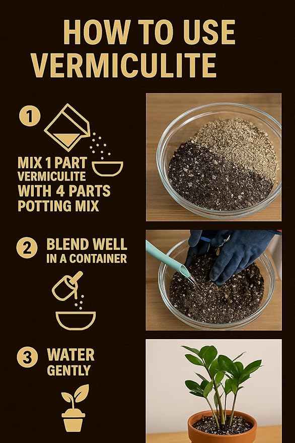 Horticultural Organic Vermiculite for Plants - Medium Grade - Natural Soil Additive for Gardening, Houseplants, Mushrooms, Potted Plants, Hydroponics, Terrariums (5 Quart)