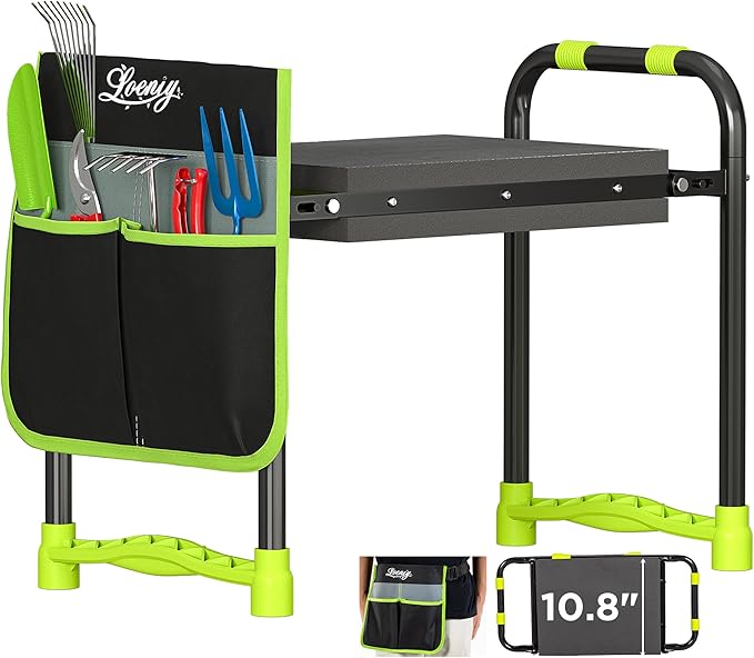 10.8” Wide Garden Kneeler and Seat, Heavy Duty Foldable Gardening Stool with Tool Belt Pouch, Portable Gardening Bench Chair for Seniors & Parents, Non-Slip & Easy Grip Design
