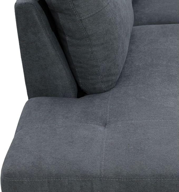 Dark Grey L-Shaped 3-Piece Flannel Sofa with Storage Ottoman Set, Sectional Couch Sofa Set for Living Room, Office, Small Space