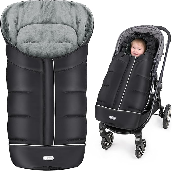 IvyWind Stroller Footmuff Universal, Warm Stroller Cover for Winter, Waterproof Baby Stroller Bunting Bag, Toddler Stroller Winter Sack for Cold Weather, Black