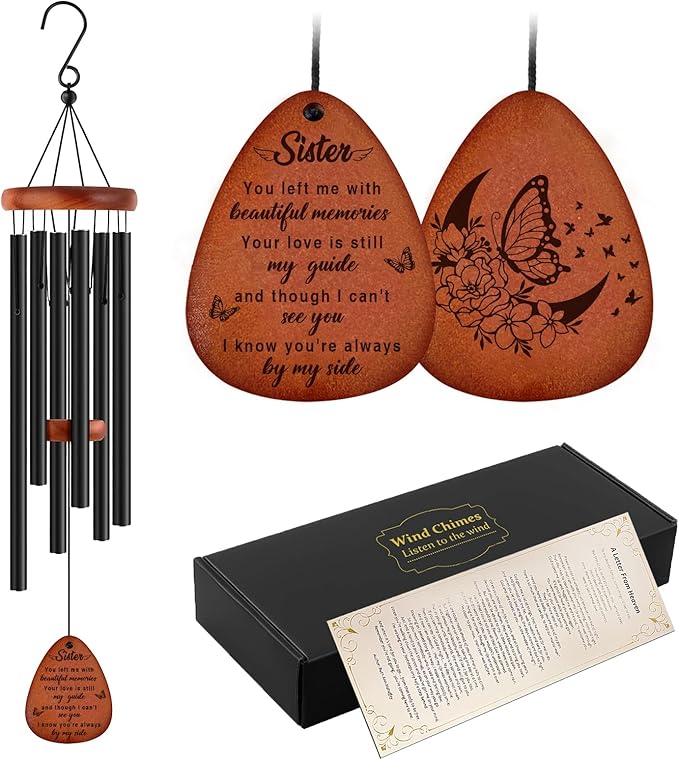Memorial Gifts for Loss of Sister,Memorial Wind Chimes 25'', Loss of Sister Sympathy Gifts, Home Decor Outdoor Garden, Soothing Melodic Tones with Mute Option