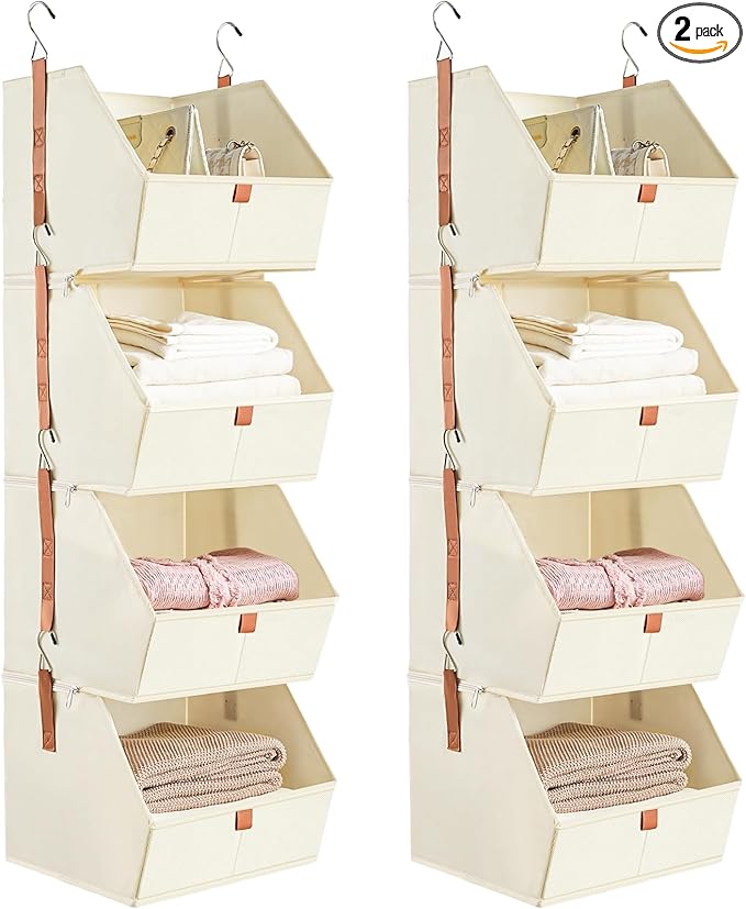 4 Tier Hanging Closet Organizer, Disassemblable Clothes Hanging Shelves