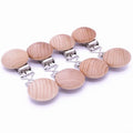 10Pcs 30mm (1.18") Natural Wood Pacifier Holder Round Beech Metal Wooden Pacifier Clip Suspender Clips DIY Pacifier Chain Accessories